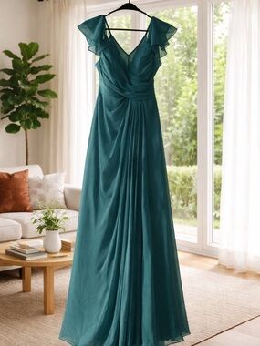 Azazie Ruffled Flutter Sleeve Maxi Dress